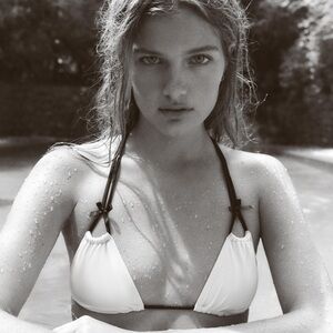 Zara Cream Triangle Bikini Top with Black Ties